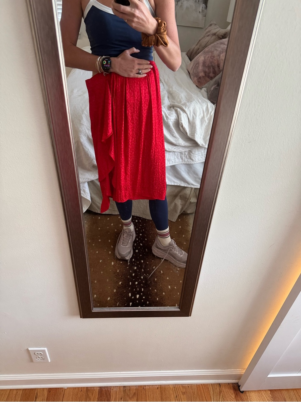 1. State Red Patterned Ruffle Midi Skirt - Picture 2 of 3